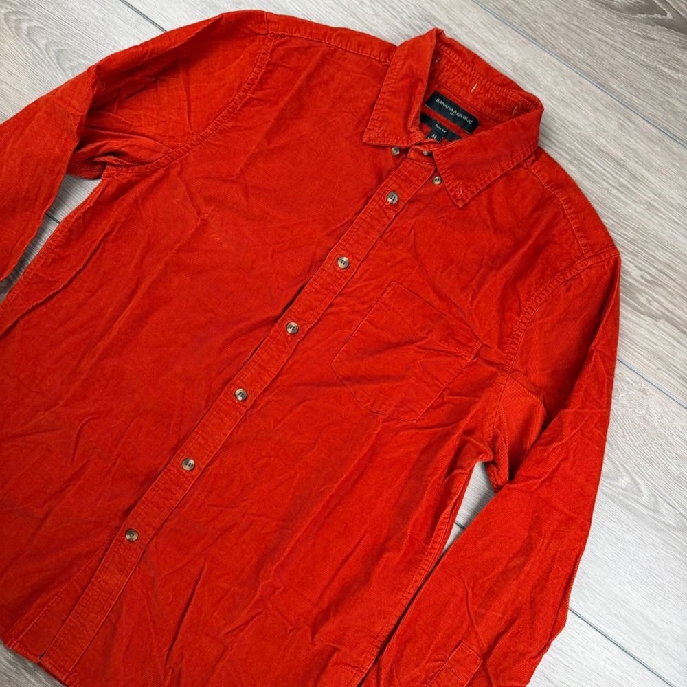 Banana Republic Mens Slim Fit Corduroy Button Down Shirt Orange M